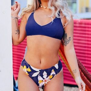 Blue and floral bikini